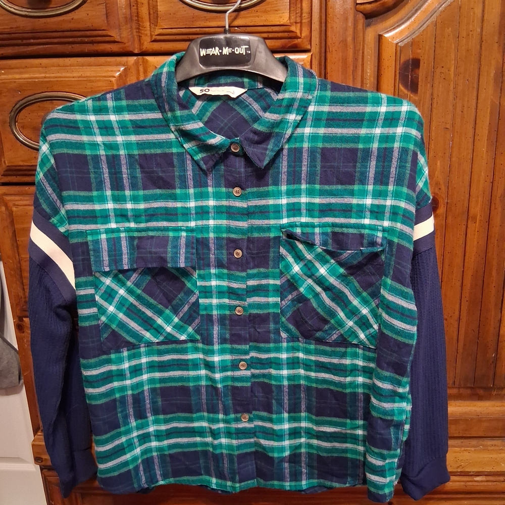 SO Green and Blue Plaid Shirt